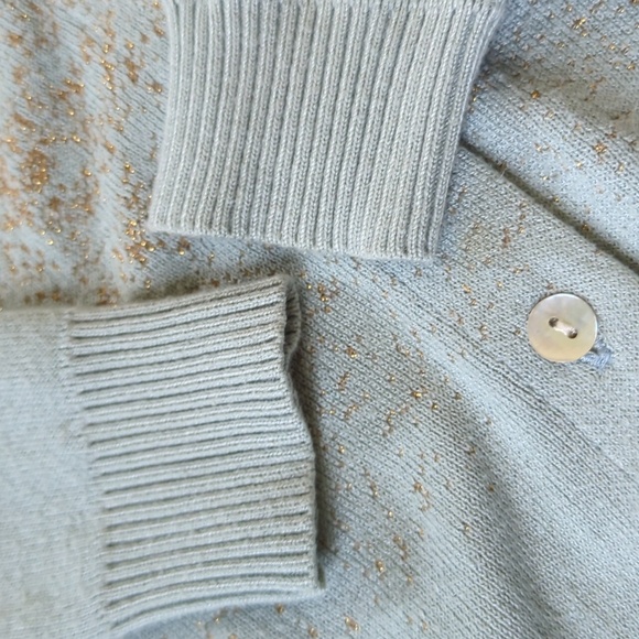 ANTHRO I Light Blue & Ombre Metallic Knit Details Cardigan Sweater by NUMPH, XS - Picture 8 of 14